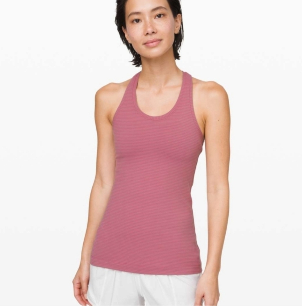 Lululemon Cool Racerback Hype Stripe Moss Rose Tank Top EUC